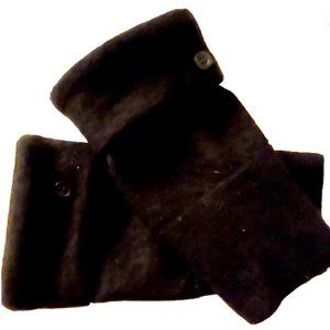 FINGERLESS GLOVES BLACK MERINO WOOL M - L MEDIUM - LARGE MITTENS ARM WARMER CUFF